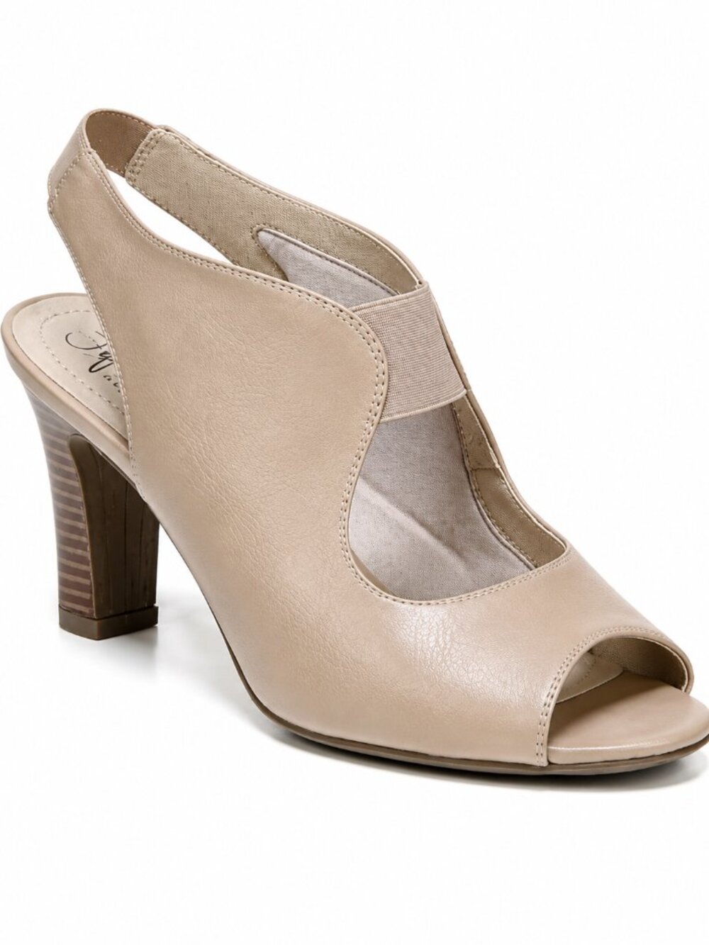 LifeStride Beige Celestia City Slingback Peep Toe Heels Size 9.5M LIKE NEW